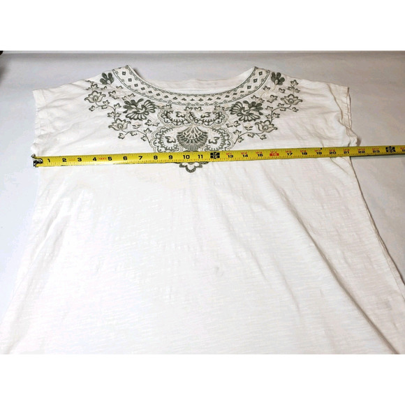 Pure J Jill Womens Small T-shirt Top EMBROIDERED Cap Sleeve Short Sleeve White - Picture 6 of 8
